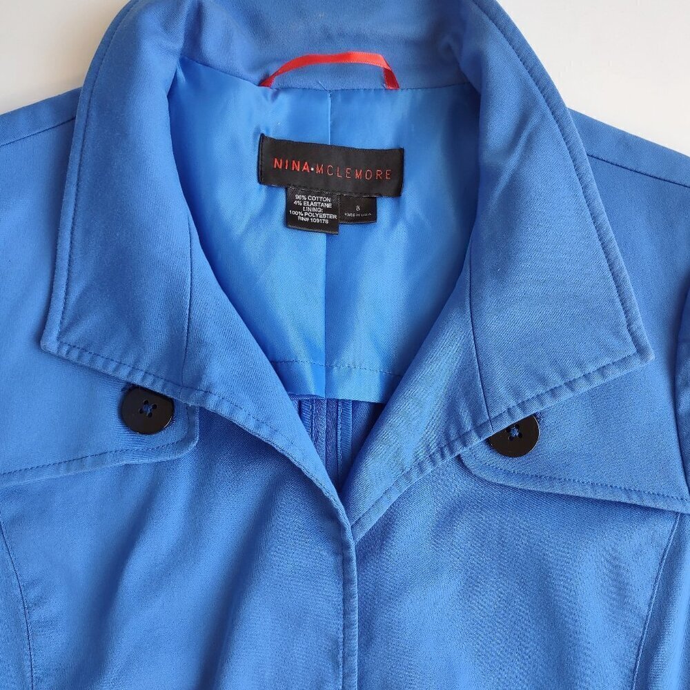 Nina McLemore Crop Trench Jacket Lightweight Size 8 Royal Blue Sporty Polish - Picture 7 of 7